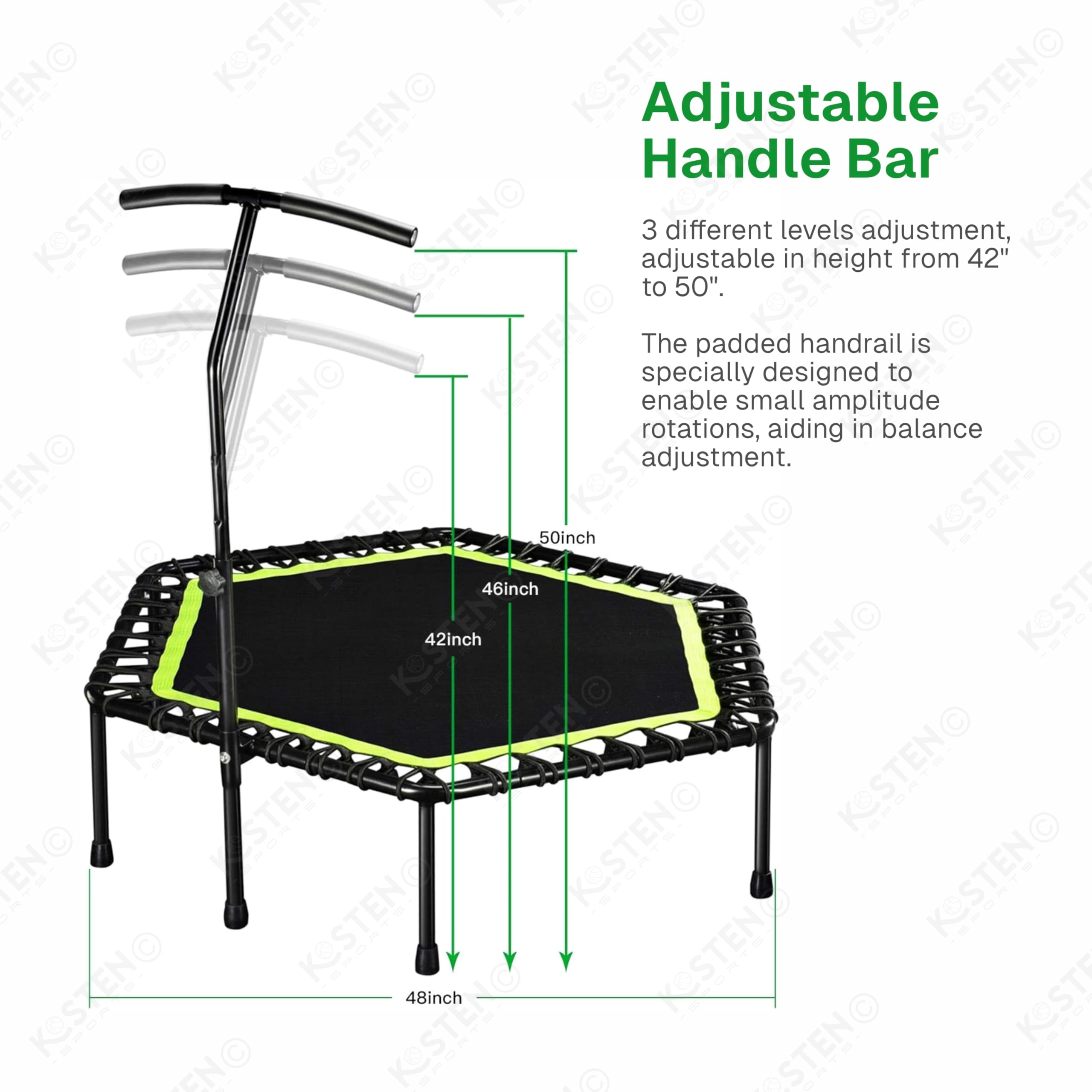 KOSTEN SPORTS 48” Fitness Trampoline with Adjustable Handle – Low-Impact Cardio & Strength Training | Heavy-Duty Frame | Perfect for Home or Gym Use - Image 3 thumbnail