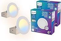 Vista 1 de PHILIPS LED 60W Slim 6-inch Canless Downlight 2-Pack Selectable White Multi-CCT 1000 Lumen (11.5W = 60W) Dimmable No Housing Required