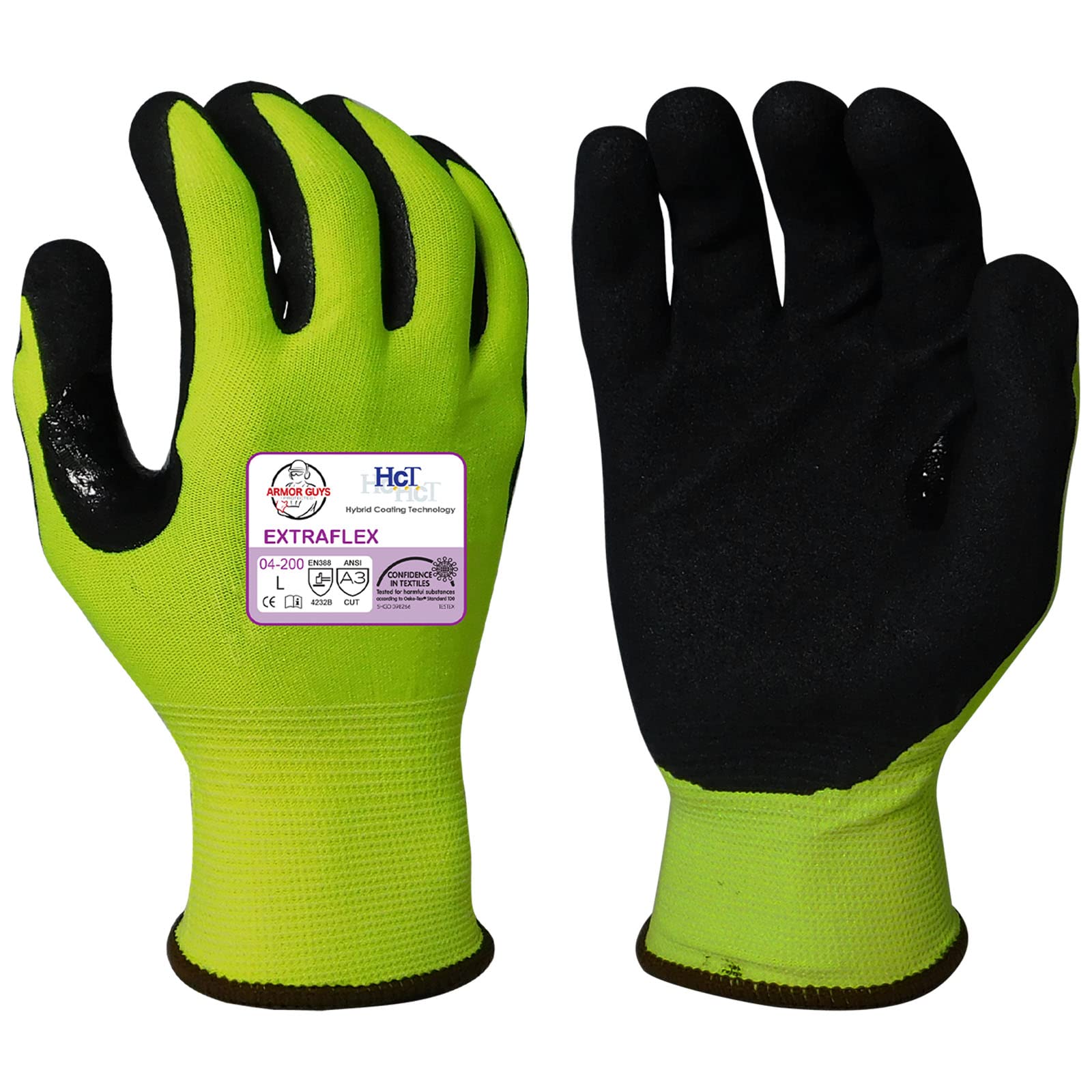 Armor Guys Extraflex - Guantes de trabajo de alta visibilidad con revestimiento de nitrilo de microespuma HCT, resistentes y resistentes al aceite, ideales para automoción, HVAC y manejo de acero,