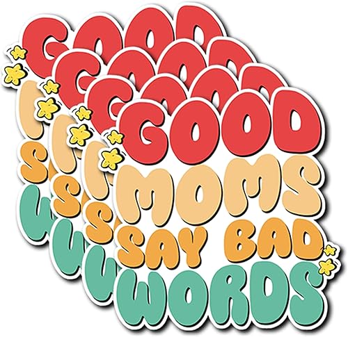Paquete de 4 calcomanías divertidas de vinilo impermeable con texto en inglés "Good Moms Says Bad Words" ("Good Moms Says Bad Words"), diseño