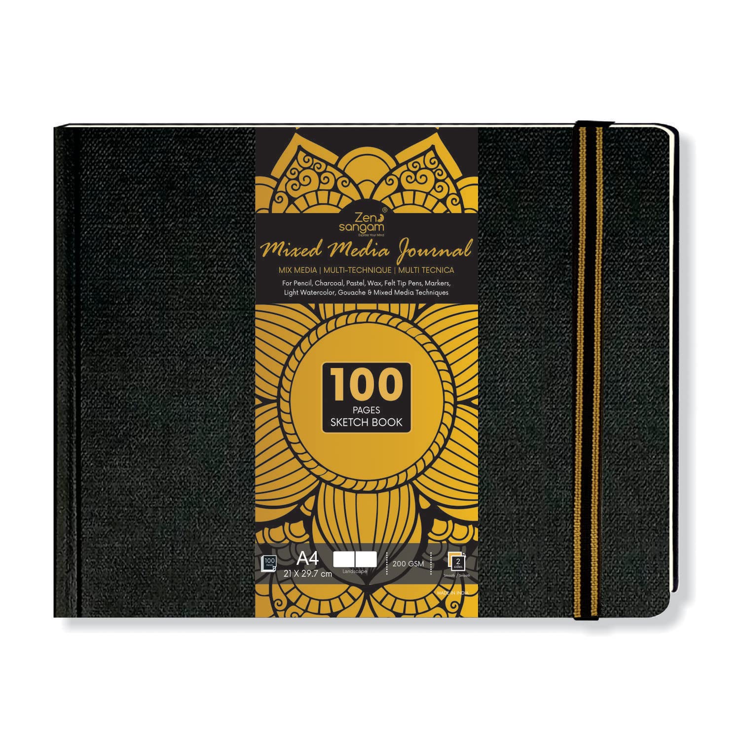 Zen Sangam Express your Mind Artists A4 Mixed Media Art Journal Landscape Stitched Hardbound Sketchbook - 200 GSM , Ultra Smooth Surface , (100 Pages, Size 21x29.7cm) - Black (B08LCBYNDK) Amazon Price History, Amazon Price Tracker