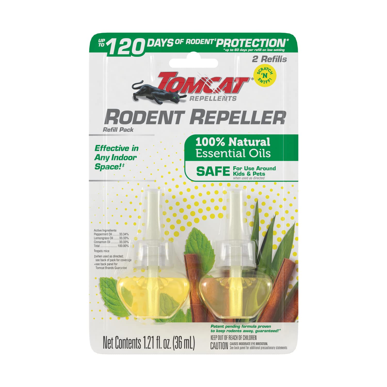 Tomcat Rodent Repeller Essential Oil Refill Pack Plug-In with Lemongrass, Cinnamon, and Peppermint Oil, 2 Refill Bottles
