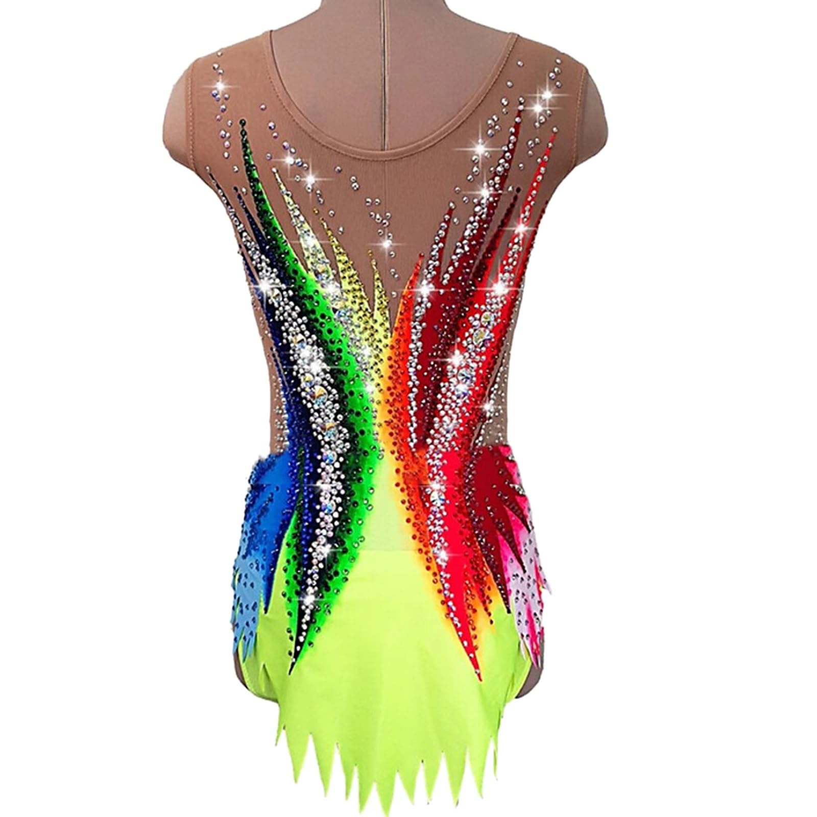 Justaucorps de gymnastique rythmique for filles, Patchwork dégradé, tenue une pièce de compétition for femmes avec strass