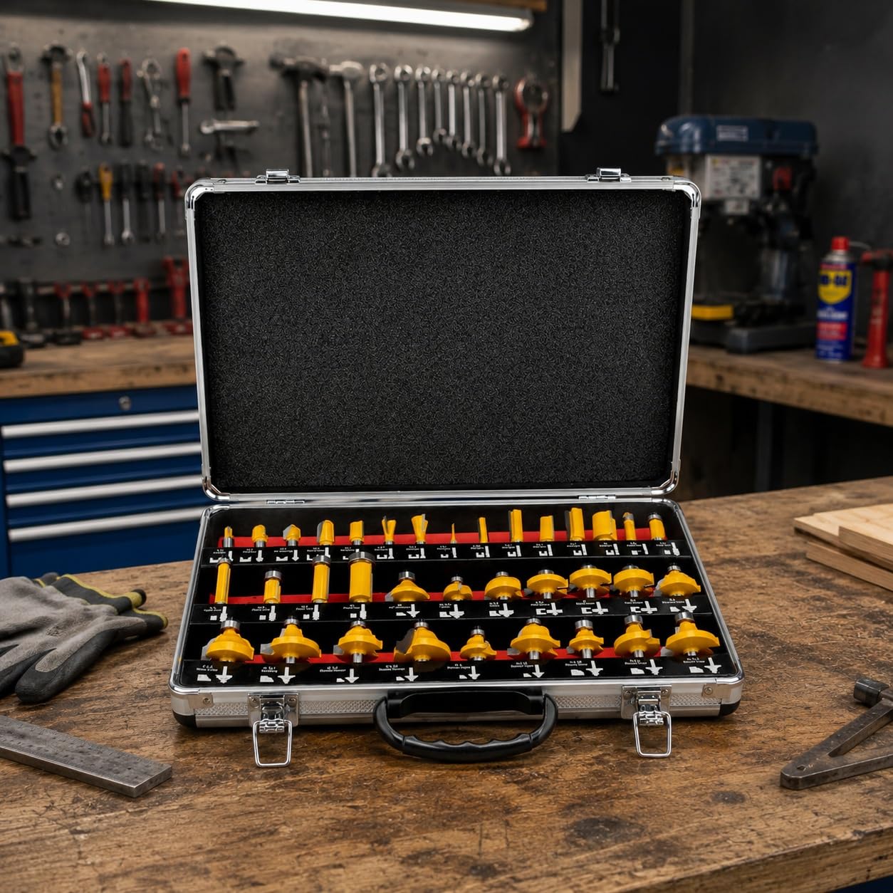 Topolenashop Set 35 Frese per Legno con Codolo 6 mm – Kit Frese per Fresatrice Verticale e Rifilatore, Frese Professionali per Scanalare, Rifilare, Sagomare e Decorare con Valigetta | 610113