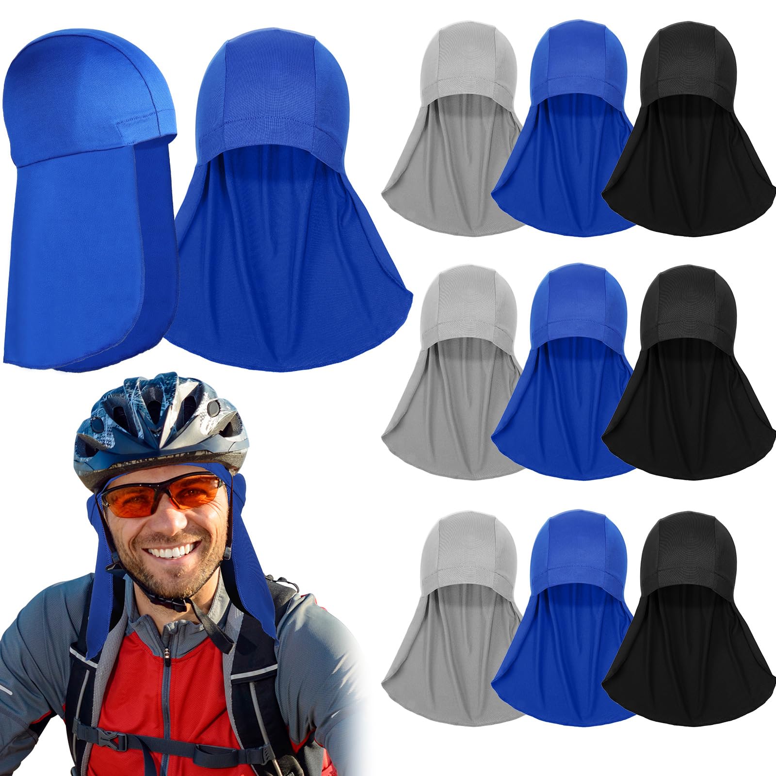 Syhood 9 Pcs Helmet Liner with Neck Mask UV Protection Cooling Hard Hat Liner Bulk Skull Cap Shield for Men Women Outdoor