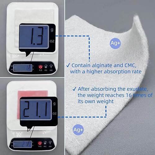 Miniatura 2 de Ag Silver - Apósito de alginato de calcio para heridas, 4 x 4 pulgadas (paquete de 10), almohadillas de gasa estériles antiadherentes para acelerar