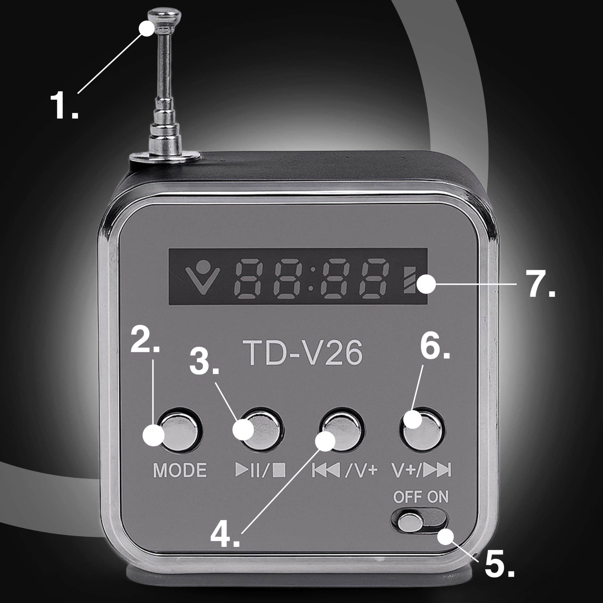 Retoo Radio Portatile FM 3W 45dB Micro SD TF Altoparlante Digitale MP3 USB Nero-Grigio
