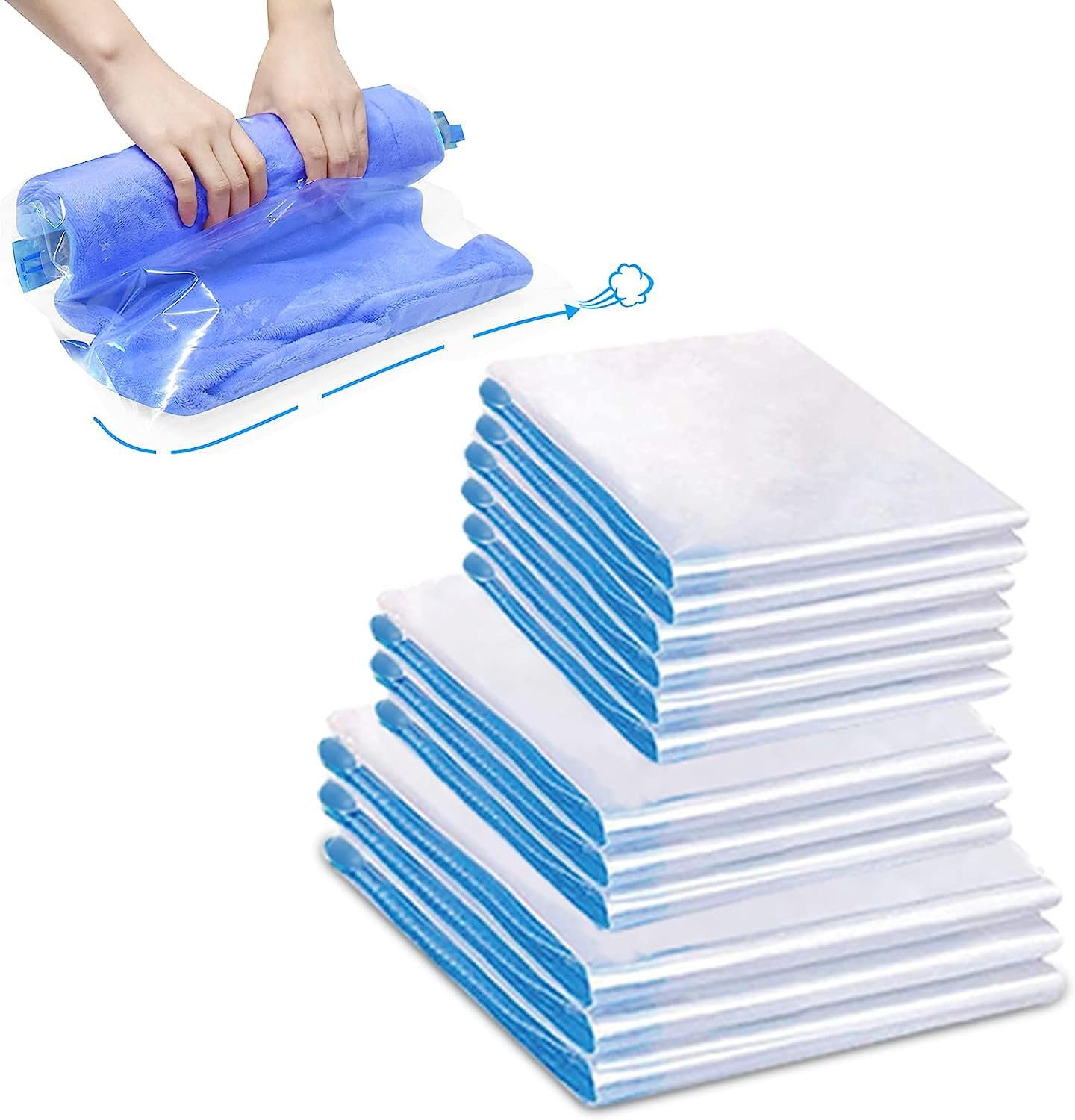 Vacuum Storage Bags 6/12Pcs Clothes Compression Storage Bags Hand Rolling Vacuum Transparent Clothing Packing Bag Space Saving For Home Travel(12Pcs,50x70CM)