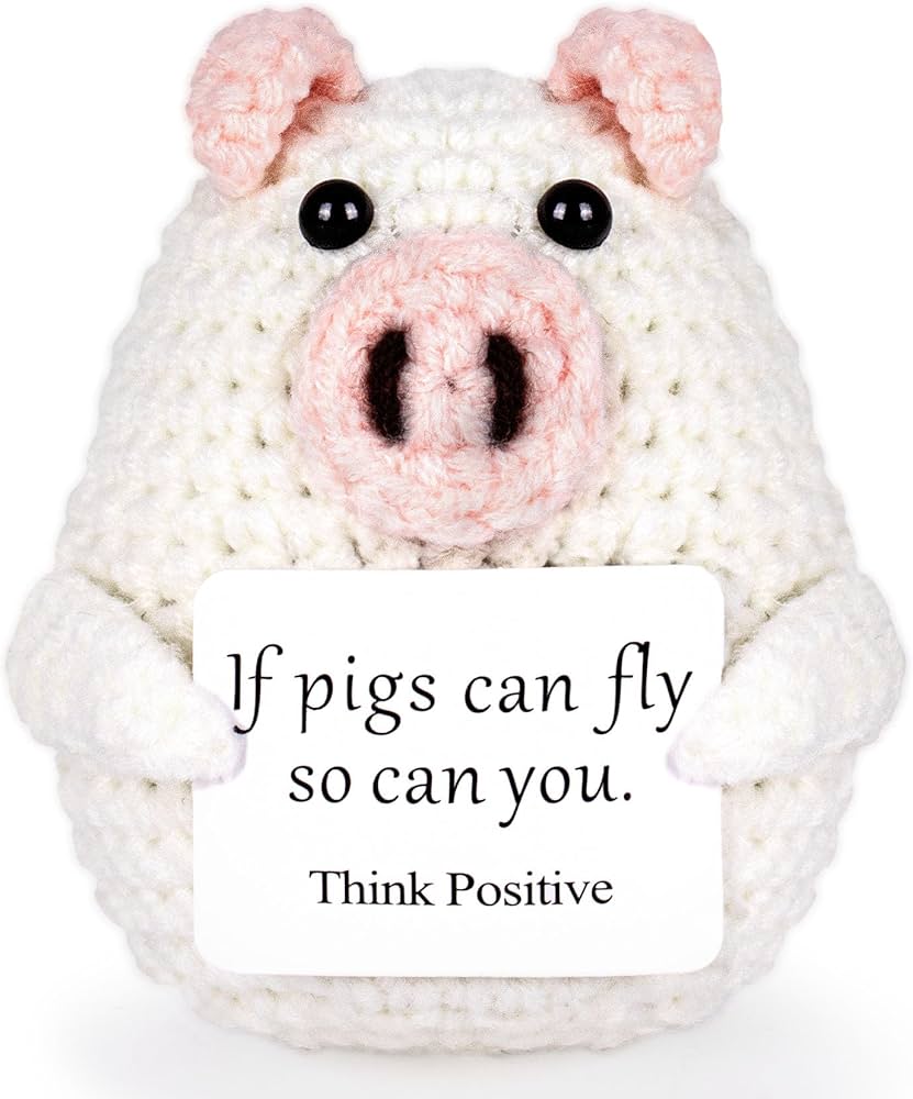 Amazon.com: Maziky Funny Positive Pig Cute Crochet Pig Decor with Positive Affirmations Cards for Cheer Up Novelty Gifts : Office Products