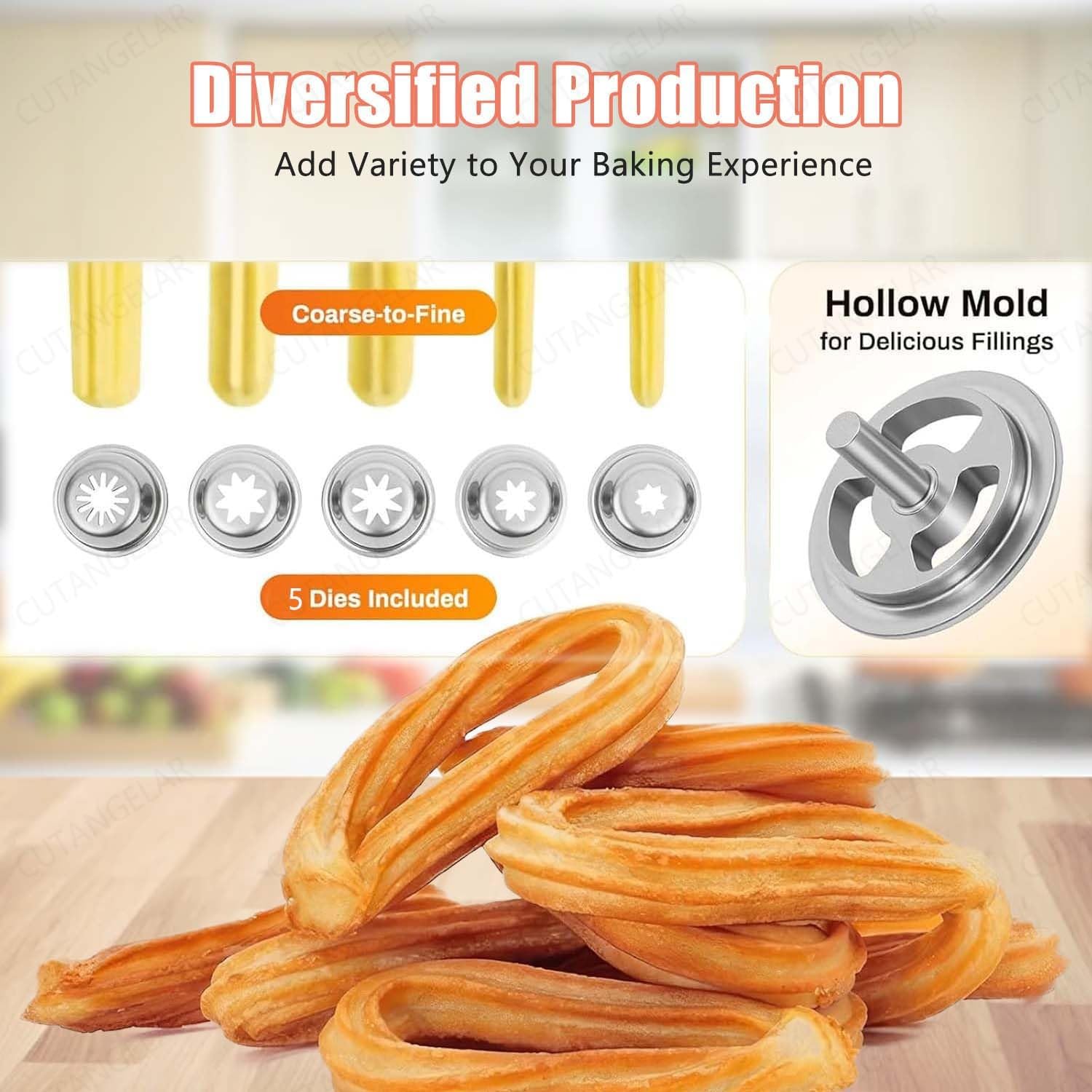 Presse À Pâte Commerciale, Machine À Churros Multifonctionnelle. Caractéristiques Avec Capacité 3L Et 5 Buses. Pour Production À Grand Volume Dans Divers Établissements Alimentaires.(3L)