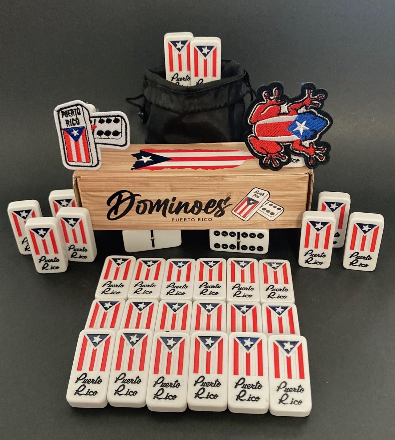 Juego de bolsas de dominó de Puerto Rico Juego de Dominó Azulejos Boricua PR Puerto Rico Domino Conjunto Clásico Doble Seis Domino Tamaño Adulto Debe Tener Familia (Viene con bolsa de viaje) sin caja 7
