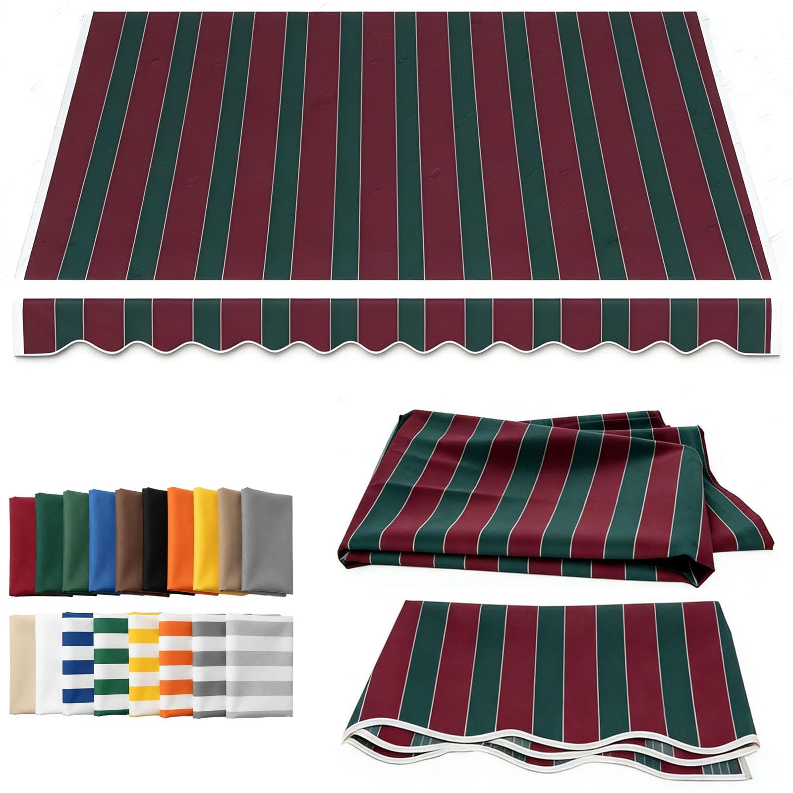 MESCXTY Retractable Awning Waterproof Patio Sunshade Shelter Fabric 13'x10' Replacement Outdoor Canopy Cover 300g/㎡ Polyester Cloth for Deck, Porch(Size:12x10ft,Color:Red Stripe)