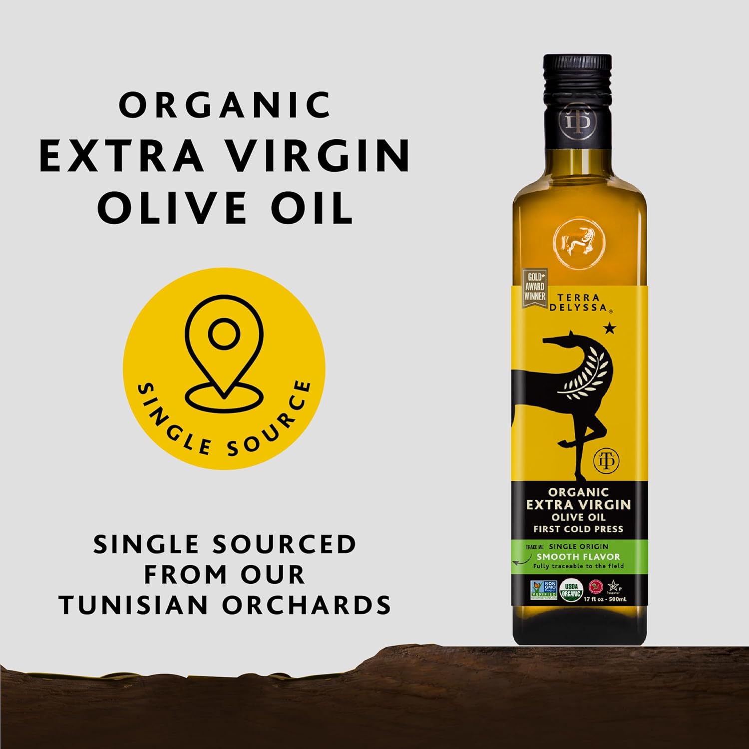 Terra Delyssa First Cold Pressed Organic Extra Virgin Olive Oil, Single Sourced, 500 ML (17 fl. oz) Dark Glass Bottle - 1 Pack, Non-GMO, Naturally Rich in Antioxidants and Polyphenols - Image 2