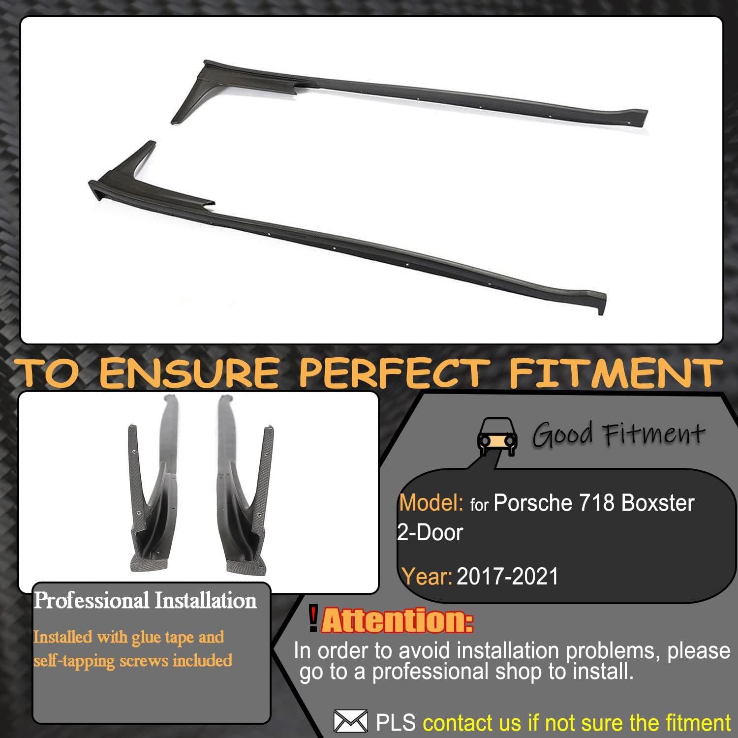 Carbon Fiber Side Skirts Fits for Porsche 718 Boxster Cayman GTS Spyder 2-Door 2017-2021 Factory Outlet CF Under Door Rocker Panels Valance Extension Lip