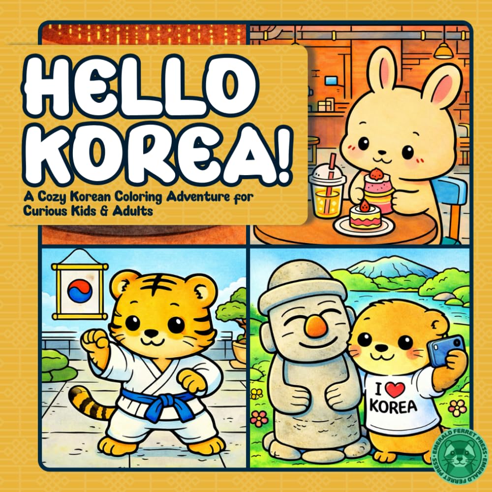 Hello Korea!: A Cozy Korean Coloring Adventure for Curious Kids & Adults | Bold, Easy Coloring Pages for Relaxing Travel Fun