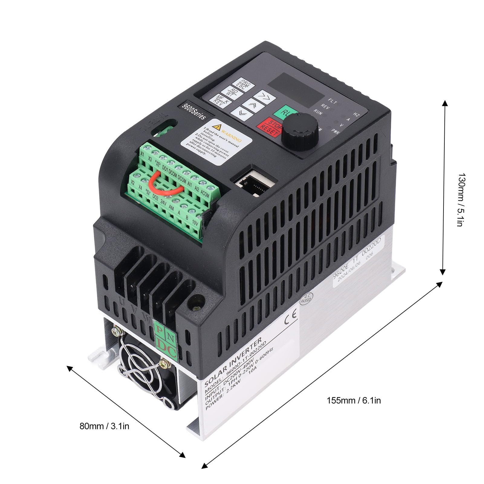 OPPWONG Inversor Solar Monofásico de 2,2 KW, Variador de Frecuencia con Controlador MPPT para de Panel Solar Fotovoltaico, Entrada DC200-400 V Salida Monofásica 0-220 V CA