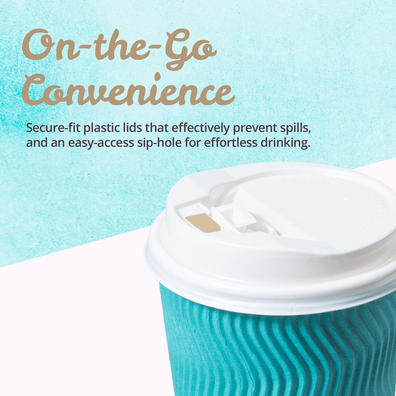 MATICAN Lot de 50 tasses à café en carton ondulé isotherme, jetables, avec couvercles, parois ondulées pour boissons chaudes ou froides, turquoise - 355 ml