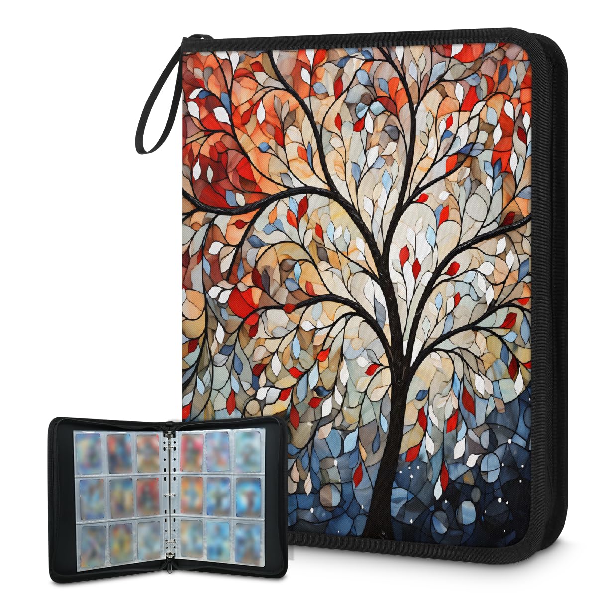 Carpeta de tarjetas coleccionables con 9 bolsillos, diseño de hojas de arco iris, con fundas extraíbles, impermeable, con cremallera, capacidad para 50 páginas y 900 tarjetas