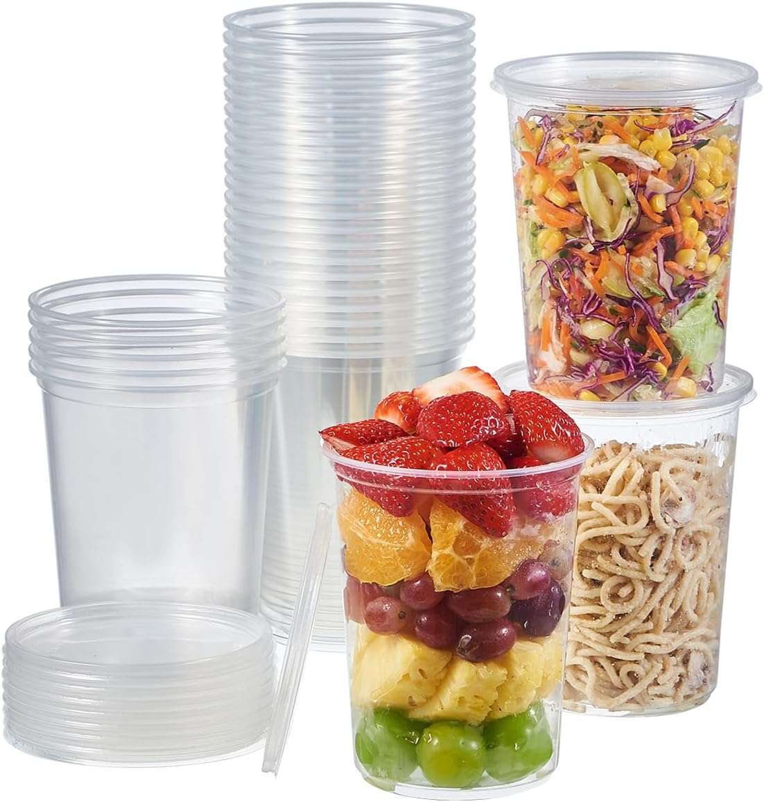 FULING [44 Sets - 32 oz. Plastic Deli Food Storage Soup Togo Containers With Airtight Lids Clear Disposable Takeout Quart Container โฆ