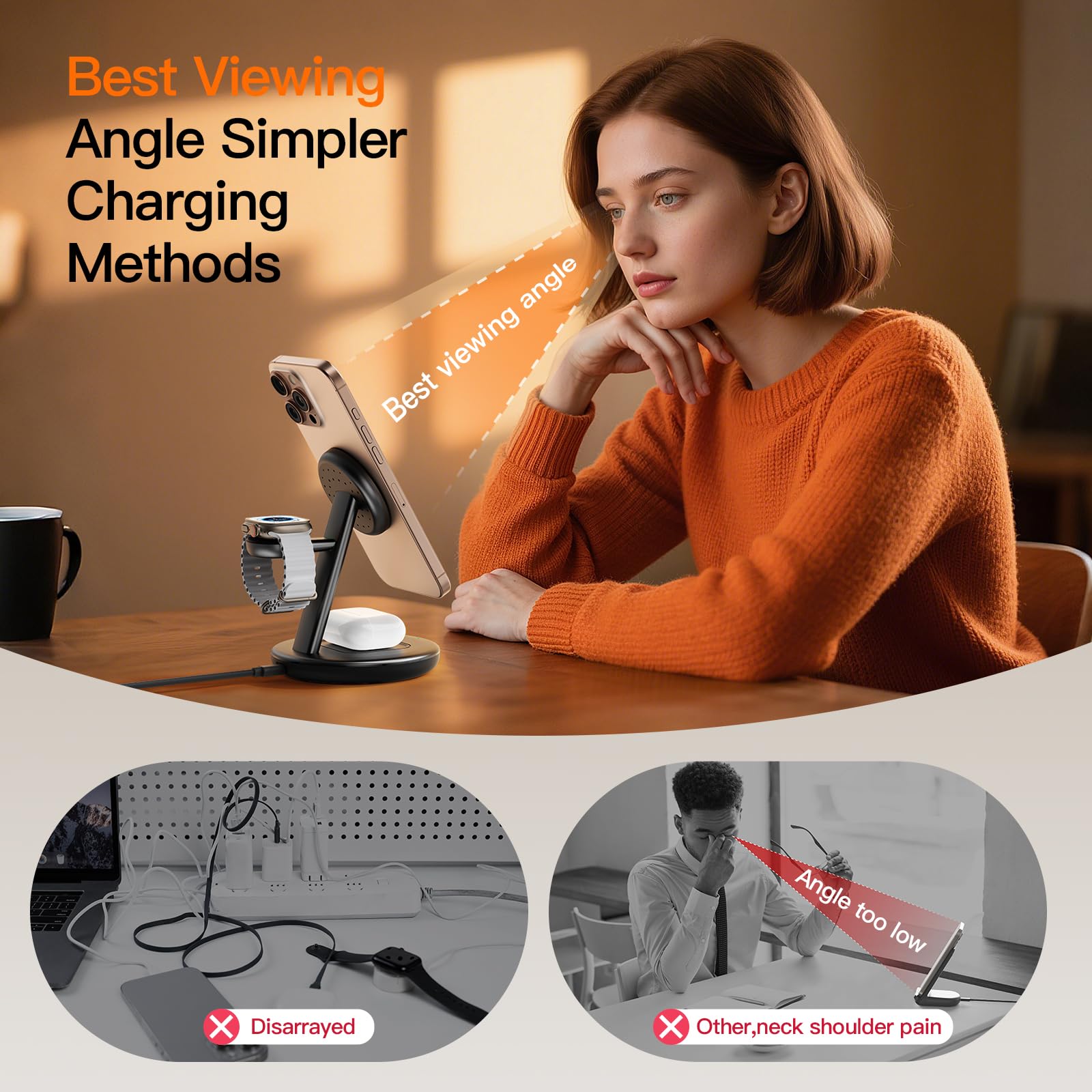for Apple Watch 5W Fast Charger,3 in 1 Wireless Charging Station,for Apple Mag-Safe Charger Stand,Fast Magnetic Wireless Charger Station for iPhone 17 16 15 14 13 12 Series,Airpods,Apple Watch - 5