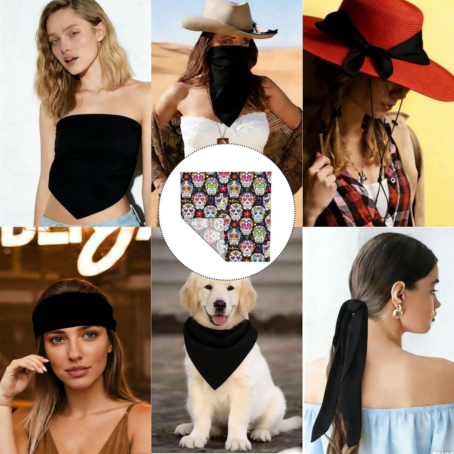 Colorful Flower Skulls Print For Women And Men Head Scarves Hair Bandanas Square Scarf Fashion Accessories Lightweight image 5