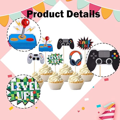 Miniatura 3 de 12 adornos para cupcakes de videojuegos, decoración de pastel de feliz cumpleaños para fiestas temáticas de juegos o suministros de fiesta de