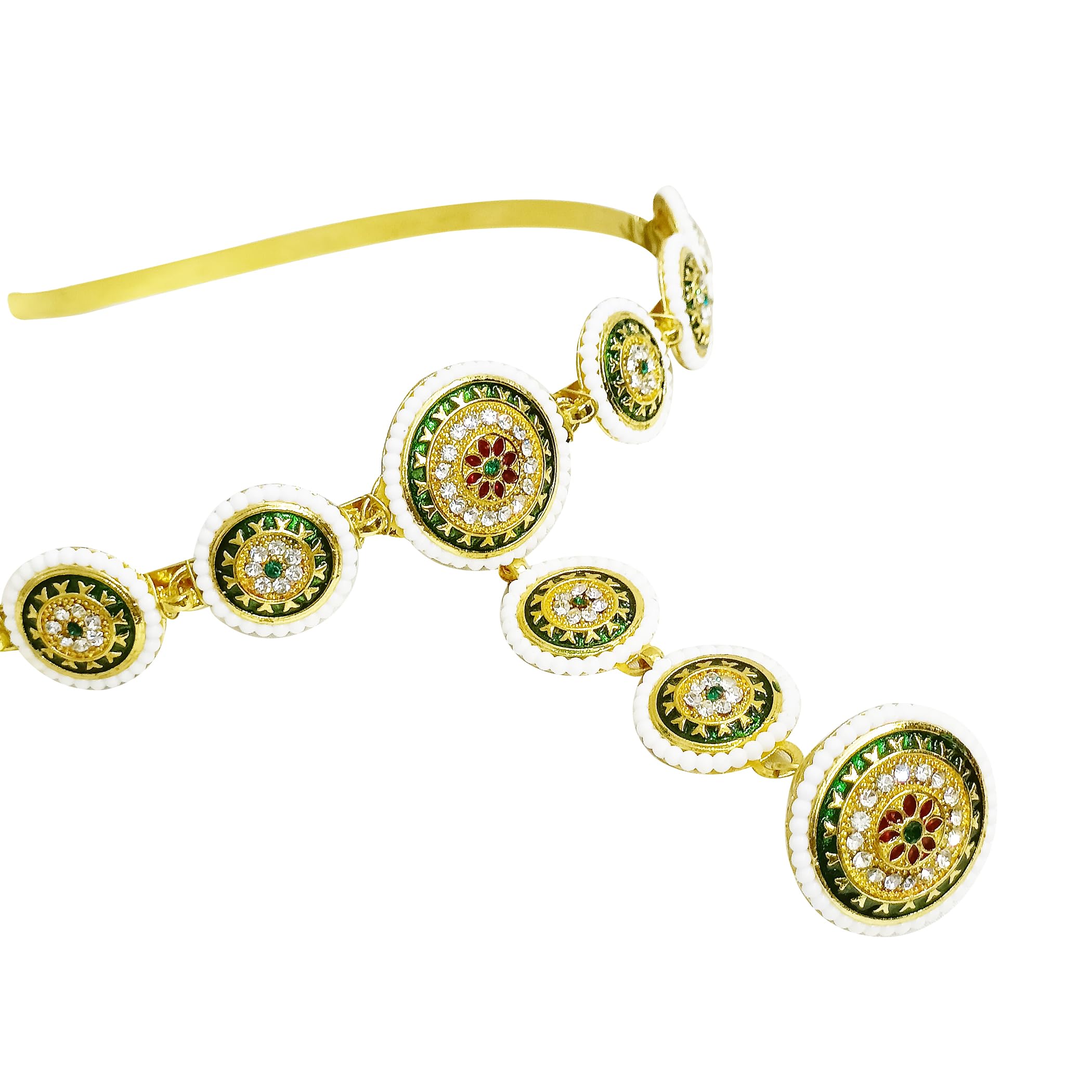 Traditional Ethnic Mathapatti Hairband With Attached Borla/Hair Accessory/Mang Tika For Hair Jewelry for Womens/Ladies/Girls (Golden)