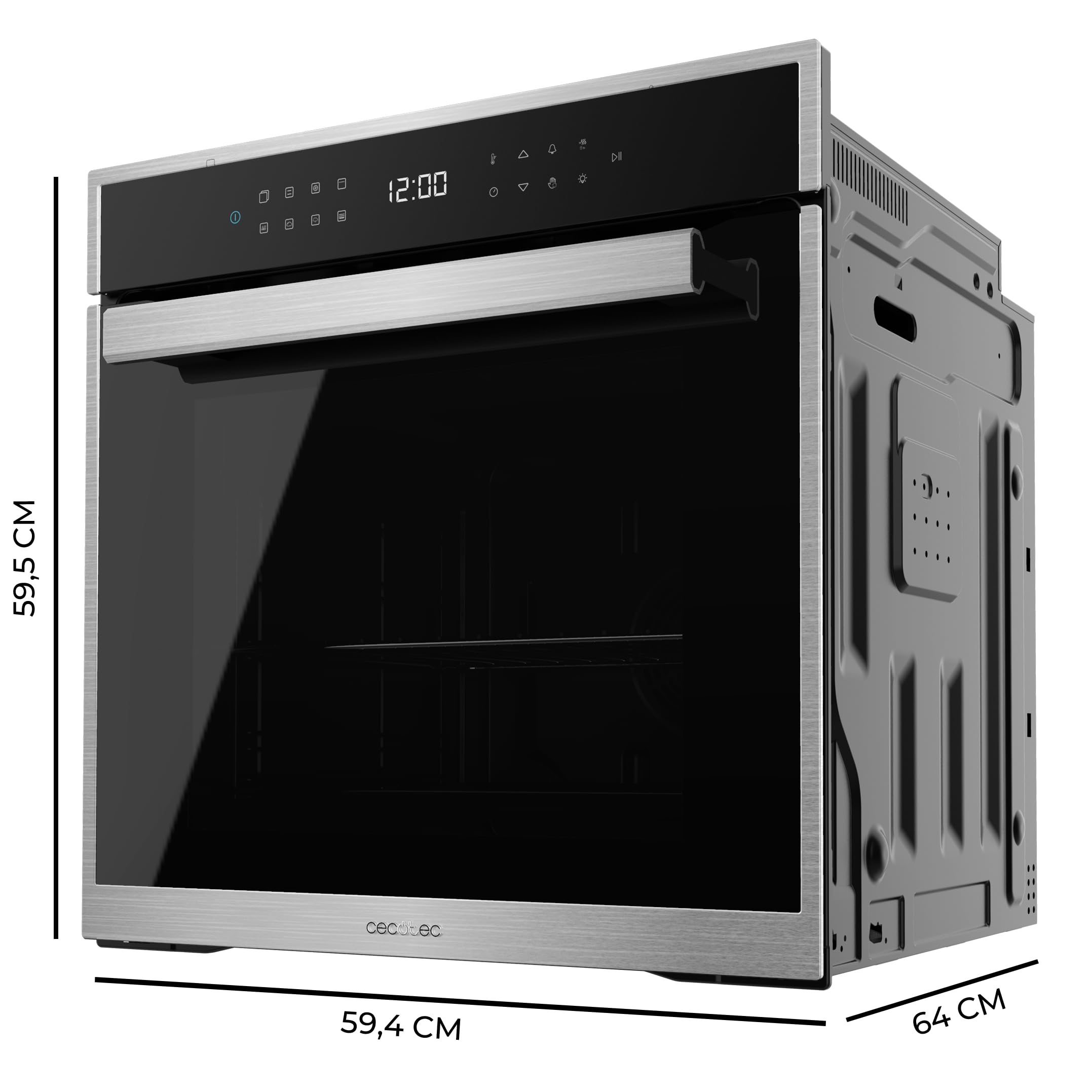 Cecotec Wbudowany piekarnik Pirolityczny 60cm Bolero Hexa P506000 Edge A+. 3400W, pojemność 81L, 11 funkcji z Airfryer Master, Pizza Master, 3D Cooking, Steam Base X2, Piroliza