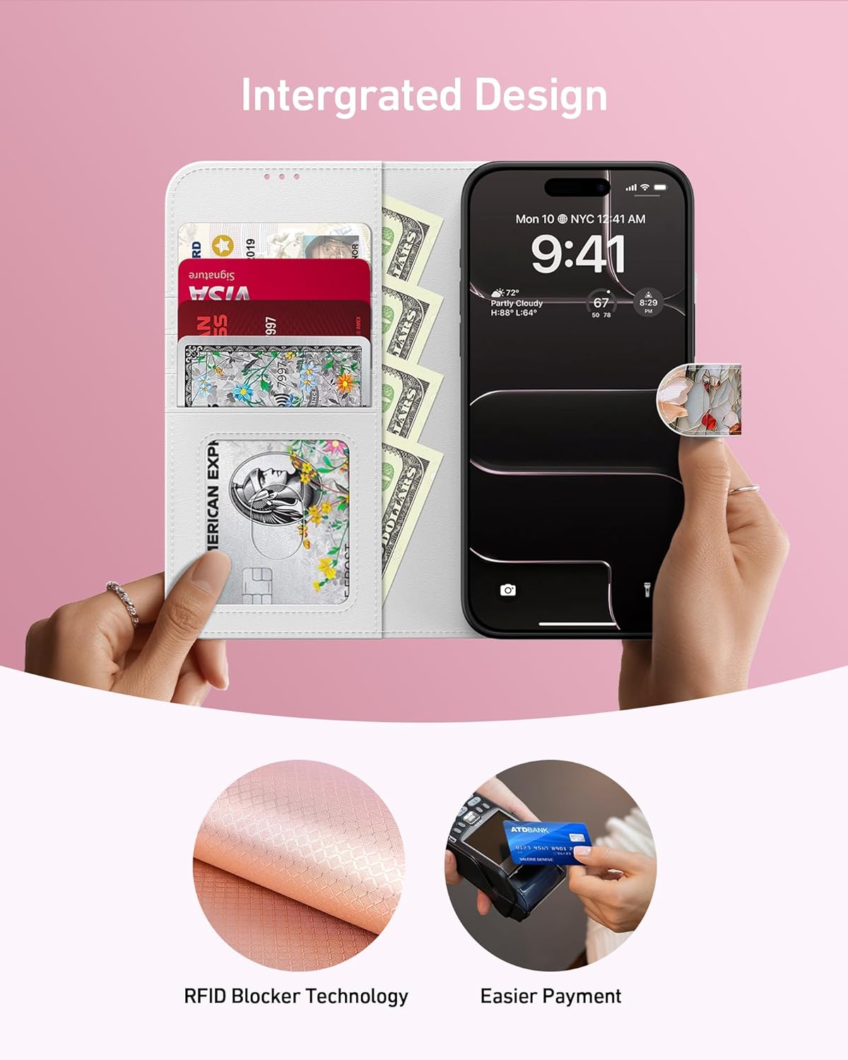 DEENAKIN for iPhone Air Wallet Case with Card Holder + Cash Clip, RFID-Blocking, UV-Printed Artwork, Magnetic Closure with Kickstand, Protective Phone Cover for iPhone 17 Air - Marbled Floral Veins - Image 2