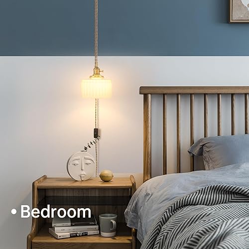 Miniatura 120 de Lámpara colgante con pantalla de cristal ámbar Scindapsus de cristal, lámpara colgante vintage de latón, luz colgante ajustable para cocina, isla