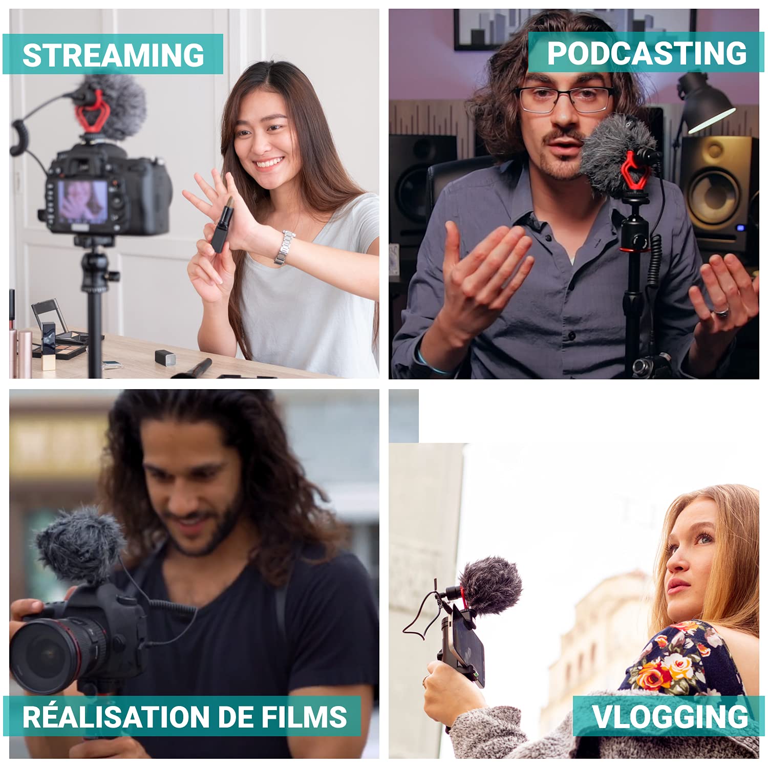 Movo VXR10 Microphone Anti Vent Anti Choc Universel Vidéo sur Pied pour iPhone, Android, Canon EOS, Appareils Nikon DSL et Parfait pour Podcast, Youtube, Gaming, Streamer, TikTok