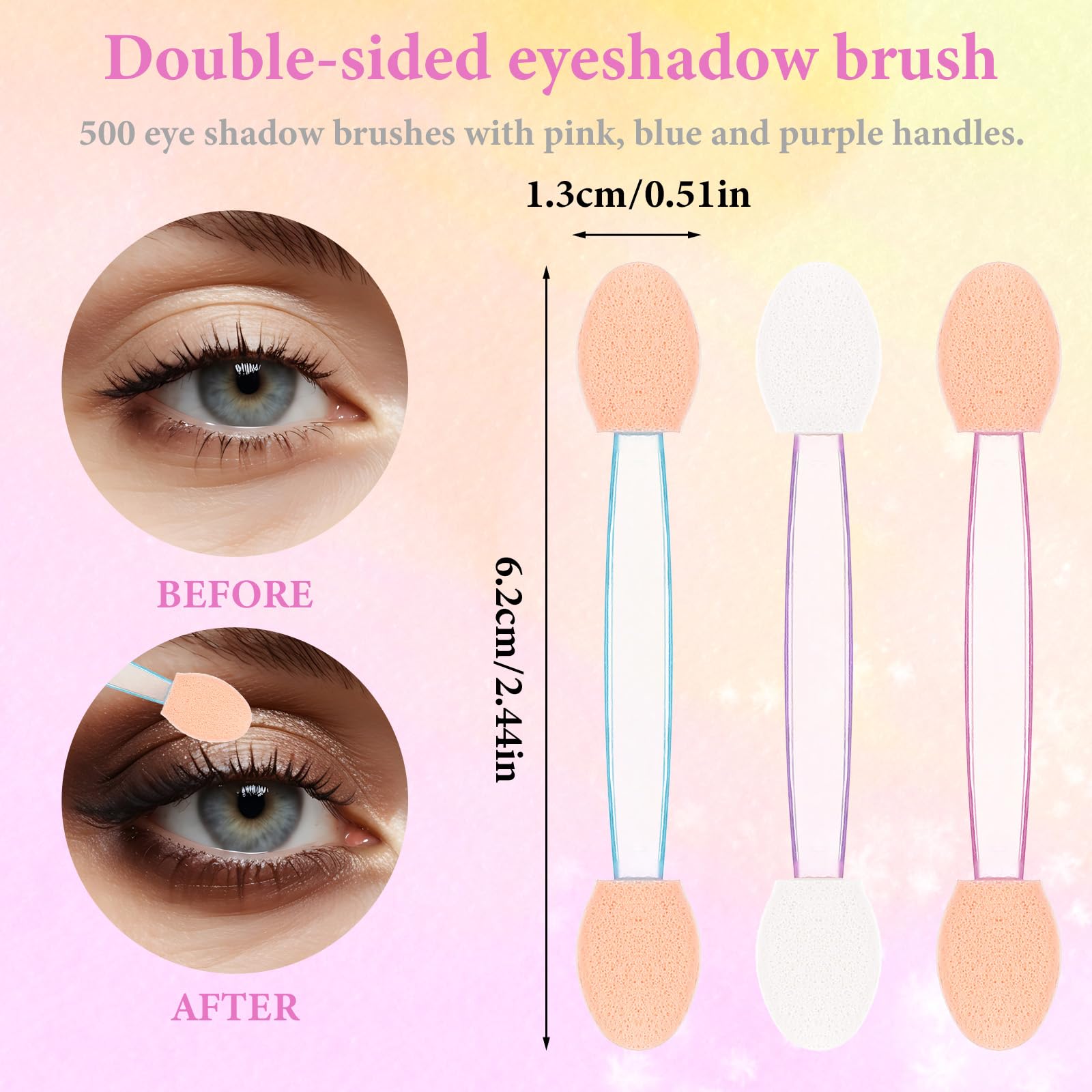 500 PCS Eyeshadow Applicators Sponge Disposable Eyeshadow Applicator Dual Sides Eye Shadow Applicator Sticks 2.44in Portable Makeup Sponge Disposable for Women Multipurpose Lips Makeup Applicators