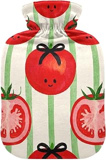 Cute Cartoon Tomato Red hot Bottle Water Bag with Soft Cover, 2L hot Water Bag for Hot and Cold Therapies