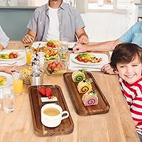 Vista 5 de 2 piezas de bandejas rectangulares de madera para alimentos, bandeja decorativa pequeña para servir, bandeja larga de charcutería, bandejas