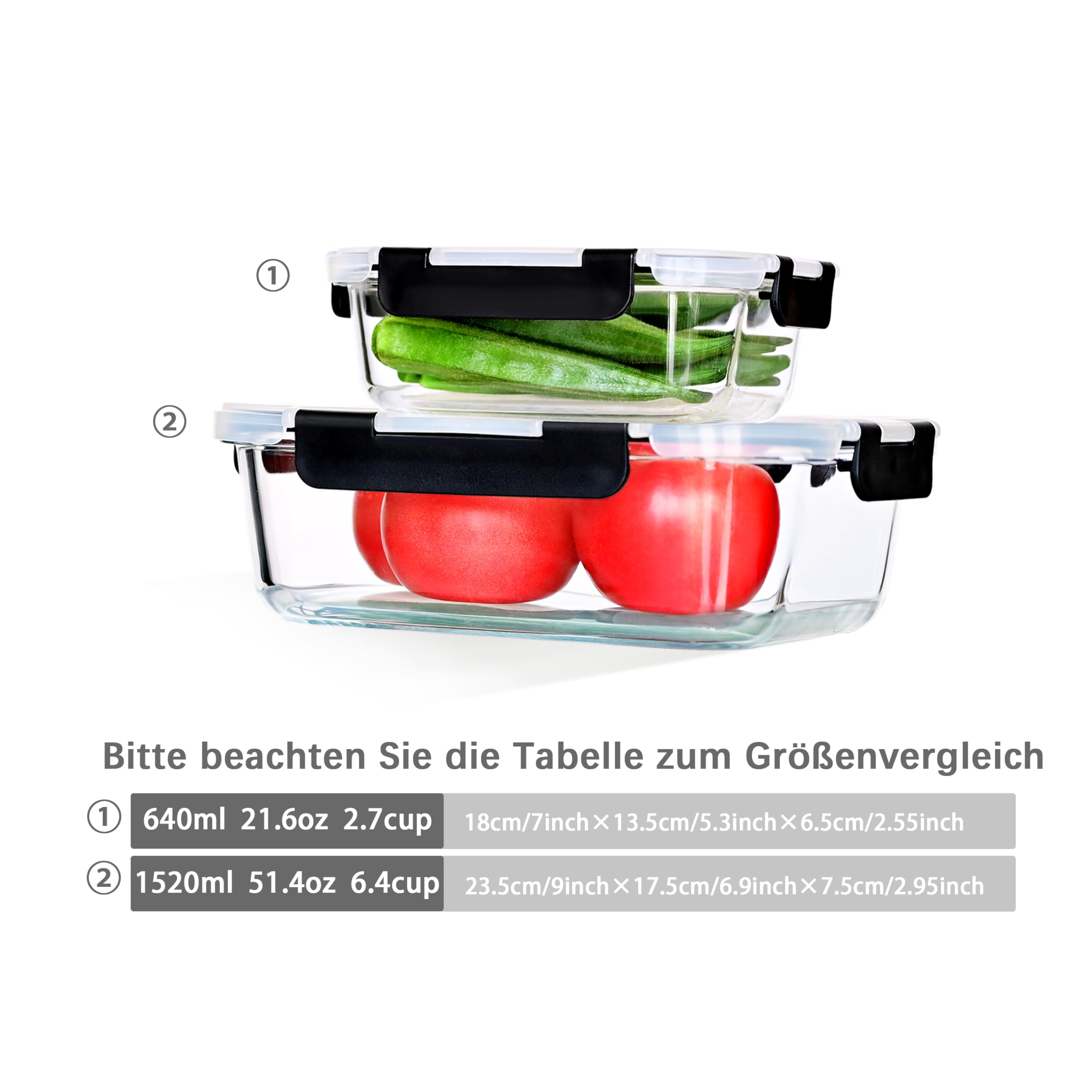 ERUIV Set di contenitori in vetro, contenitori per alimenti per cucina e ristorante con coperchi in plastica di alta qualità, ermetici, a prova di perdite, riutilizzabili, senza BPA (8 contenitori)