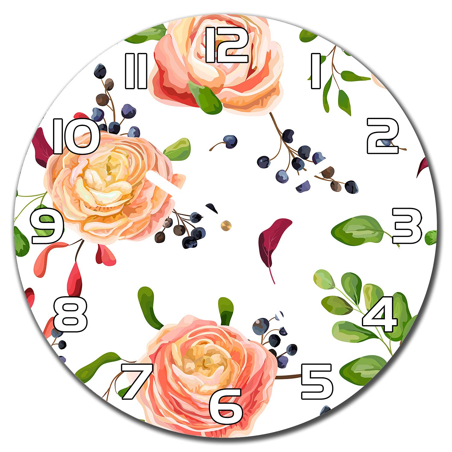 Horloge cuisine moderne salon en verre fleurs roserries 30 cm