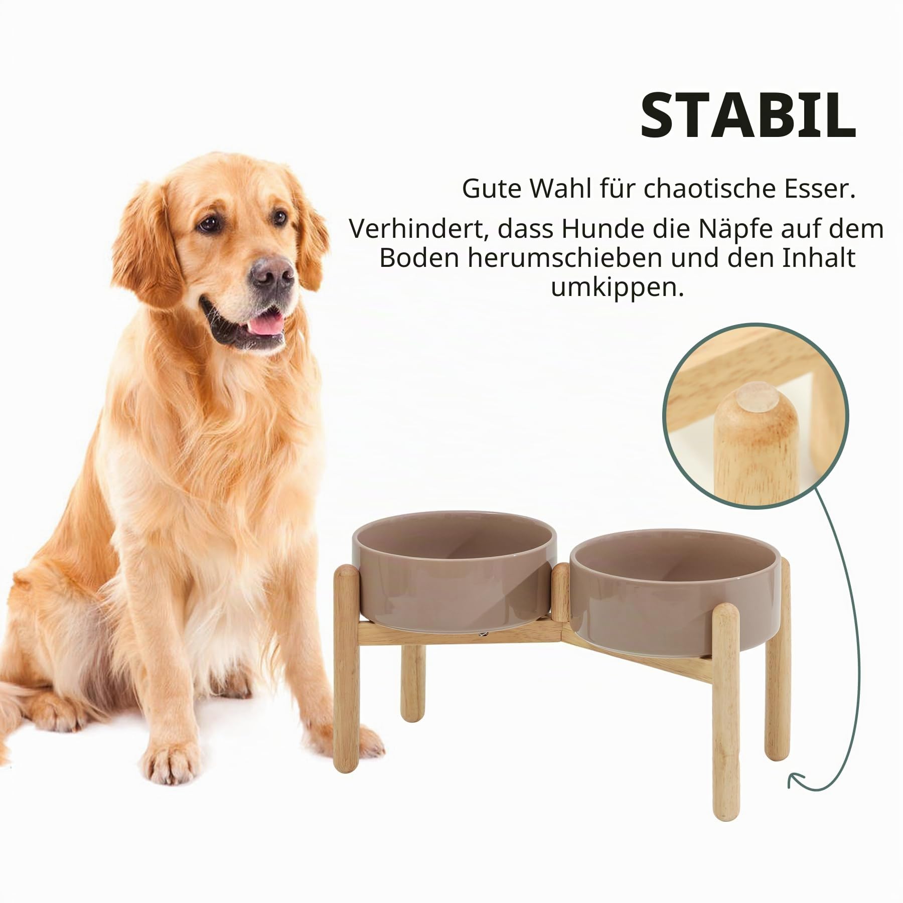 Havniva Keramischer Hundenapf 21 cm mit Ständer für Hunde großer Rassen, Futter- und Wassernapf (Doppelnapf mit Ständer -brauner Kaffee)
