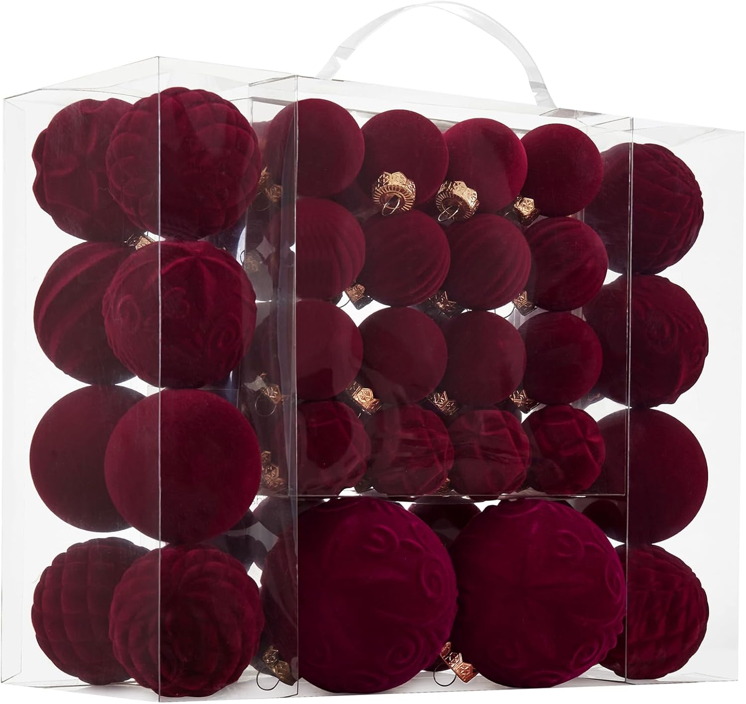 Velvet Christmas Ball Ornaments - 46pcs Flocked Christmas Tree Decorations Set Assorted Shatterproof Hanging Ornaments with Loop for Xmas Holiday Home Decor, 3 Sizes (Burgundy)