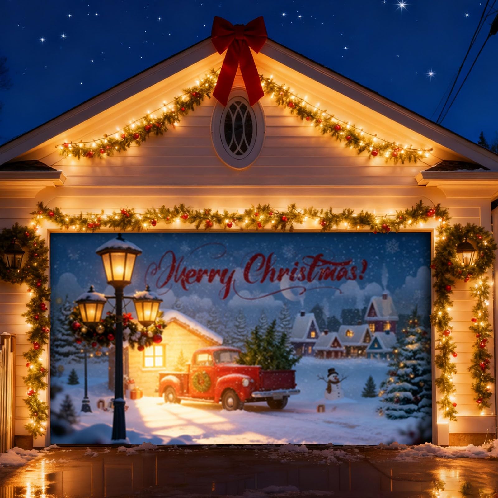 Letreros grandes para puerta de garaje al aire libre para temporada de vacaciones, Navidad, porche delantero, letrero de bienvenida con diseño de Papá Noel, trineo de reno, muñeco de nieve, feliz