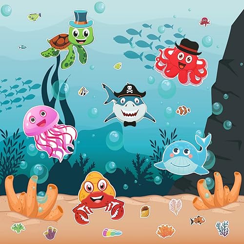 Miniatura 2 de 36 hojas de calcomanías para hacer una cara para niños, calcomanías de animales marinos del océano para niños, calcomanías de caras para niños de 4