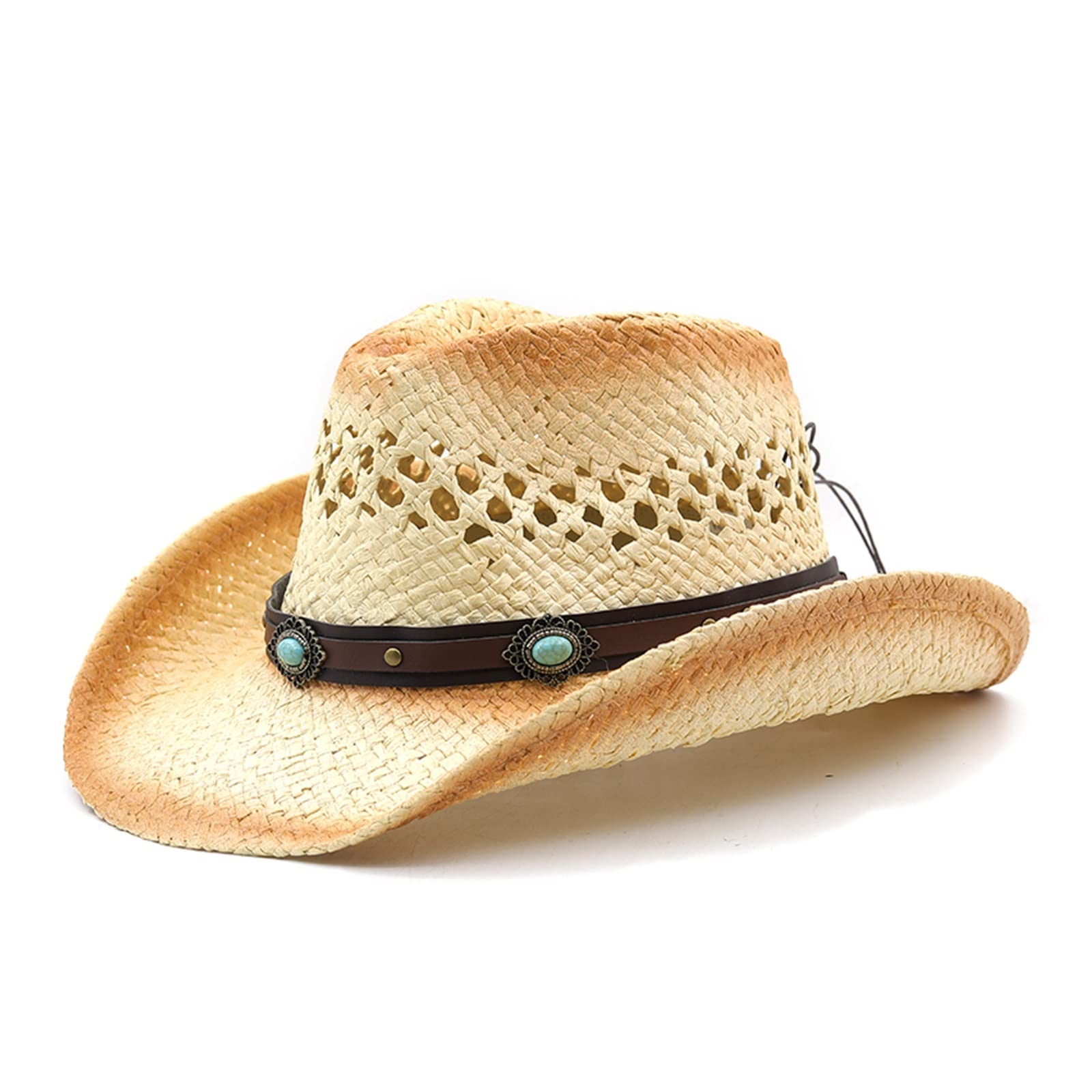 AiQima Sombrero de sol hueco tejido a mano para hombres y mujeres, sombreros de verano personalizados de vaquero occidental sombrero de paja sombrero de playa para niña