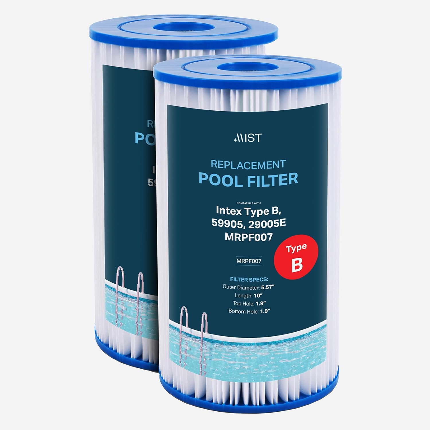 Mist Type B Replacement Pool Filter, Compatible with Intex 29005E Easy Set Swimming Pool Filter Cartridge, 2 Pack