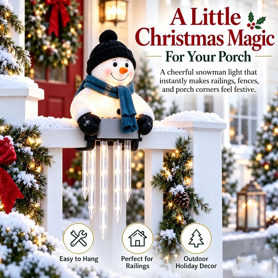 Decorazione Luminosa a Forma di Pupazzo di Neve Winterglow con ghiaccioli, Figure Luminose di Pupazzi di Neve per Esterni (A)