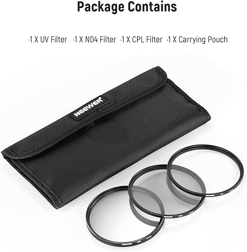Miniatura 7 de NEEWER Kit de filtro de lente ND de 2.835 in, UV + polarizador circular (CPL) + filtros ND4 de vidrio óptico de aleación de aluminio, marco delgado,