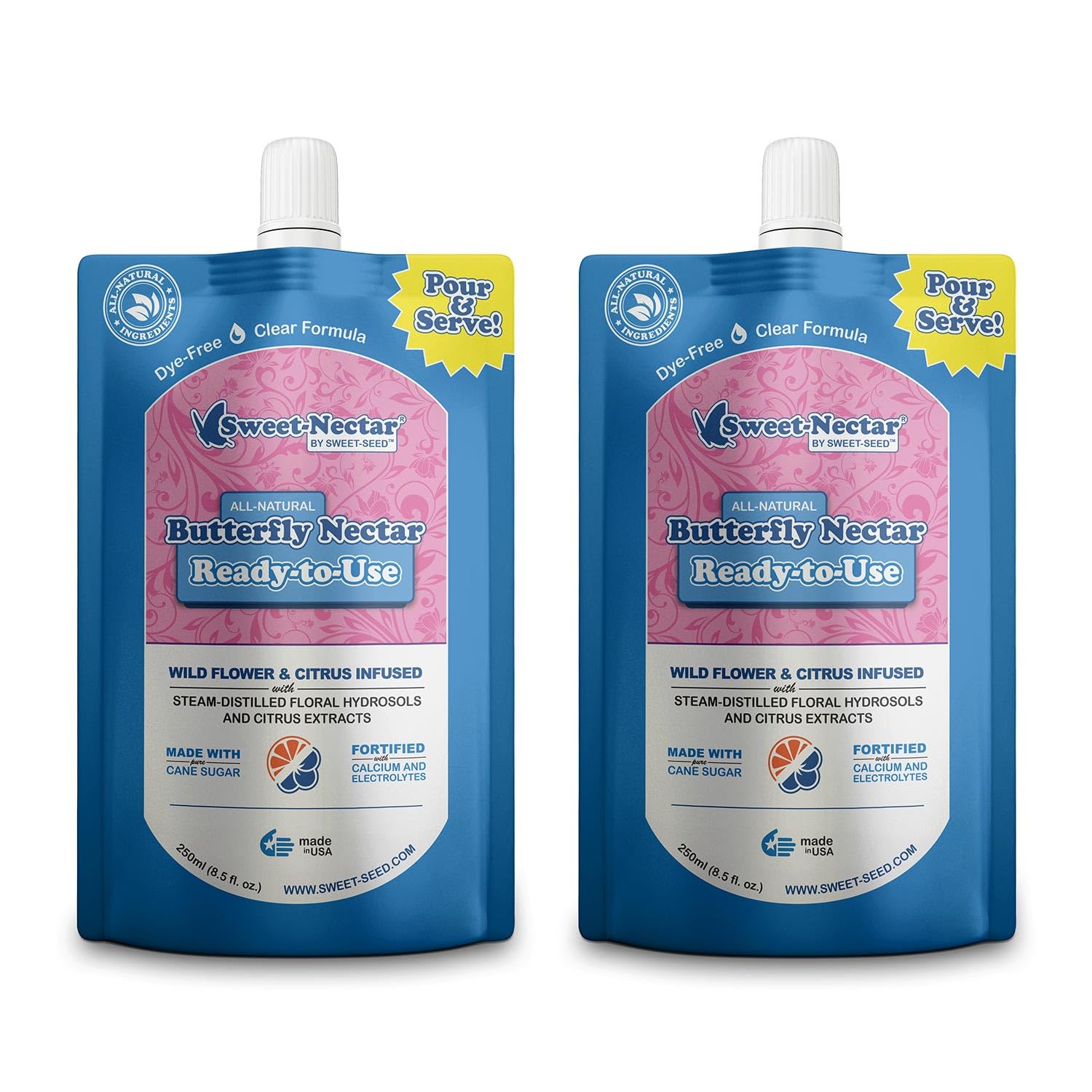 sweet-seed Butterfly Nectar (8oz / 250mL), Ready to Use - Extends The Life of Nectar for Butterfly Feeders (2-Pack)