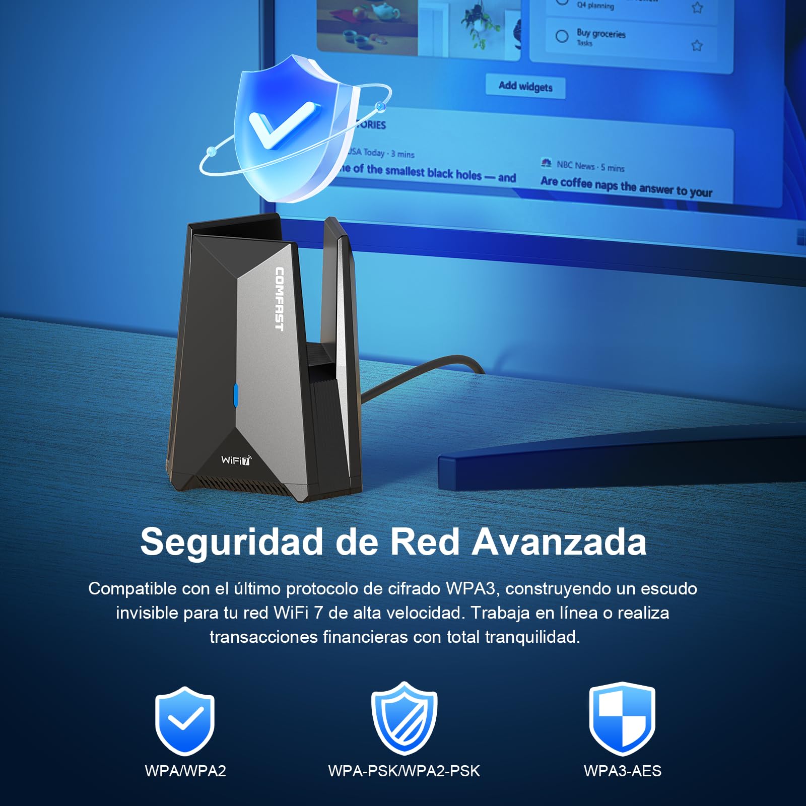 COMFAST Wi-Fi 7 Adaptador WiFi USB para PC, BE6500 Receptor WiFi, Antena WiFi PC, USB 3.0, Tri-Banda 6G/5G/2,4G, Antenas de Alta Ganancia 6dBi, TecnologíaMLO, MU-MIMO, OFDMA, WPA3, para Windows 10/11