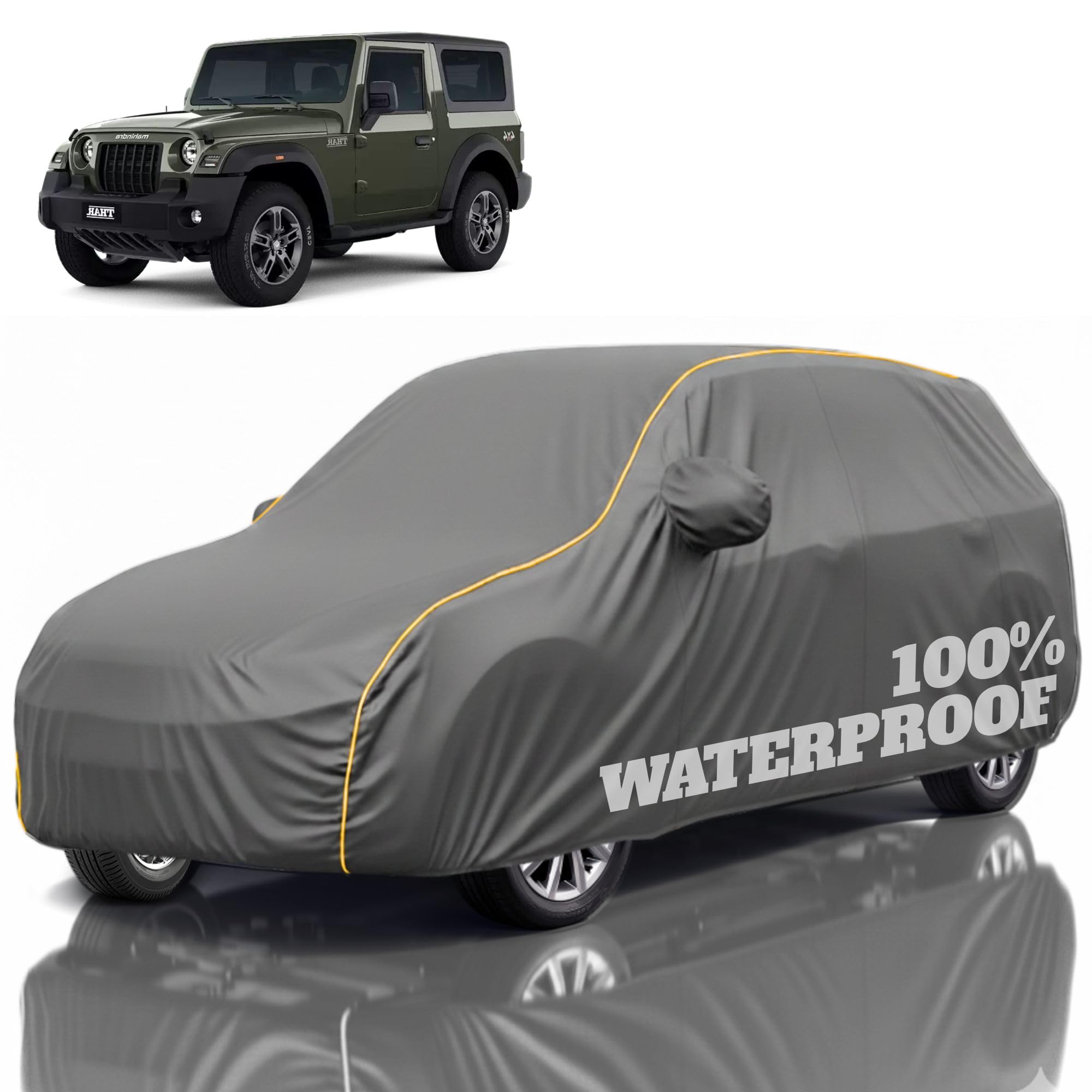 Premium Polyester Car Cover Thar All-Weather Protection from Rain, Dust &amp; Sun | UV Resistant Fabric | Full Body Secure Fit for Outdoor &amp; Indoor Parking Grey