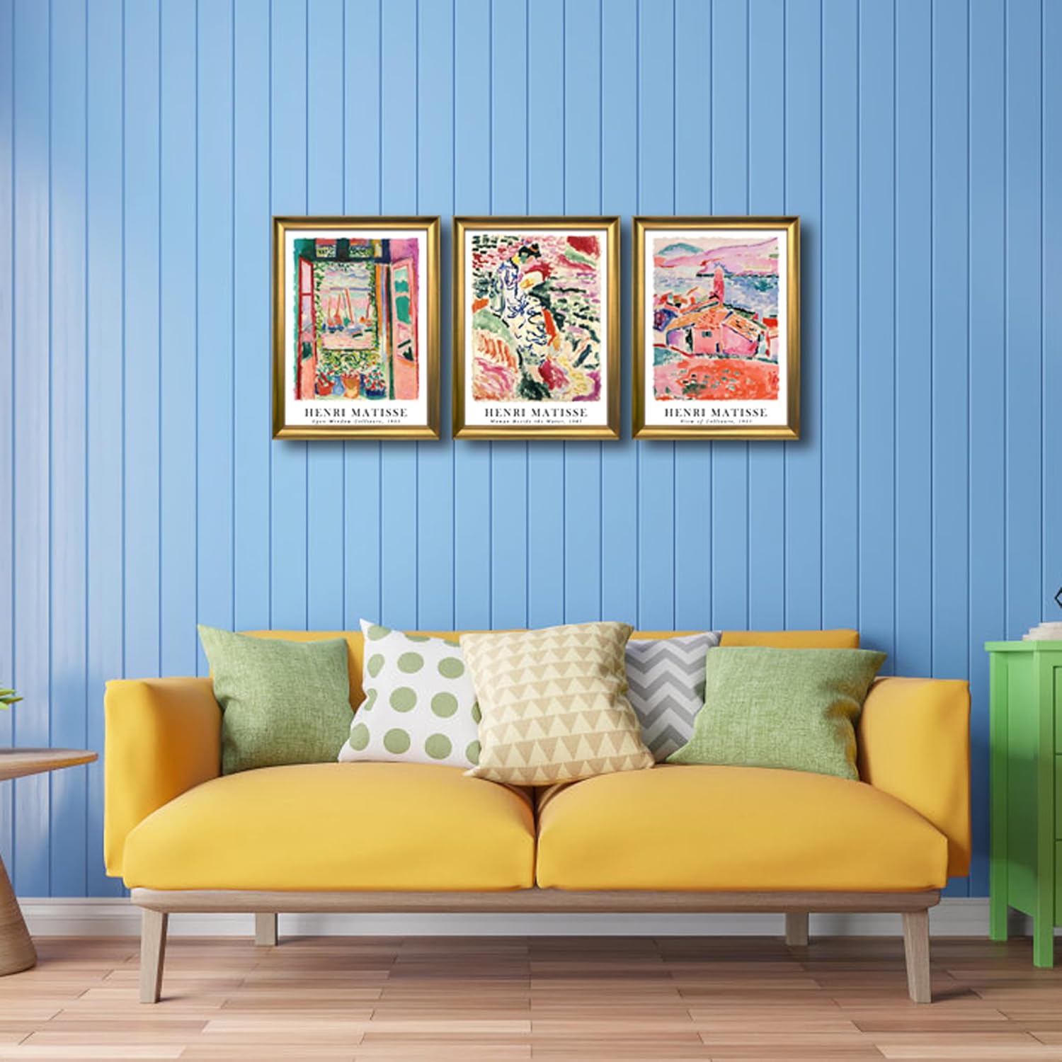 Wieco Art Framed Canvas Wall Art 3 Piece Henri Mattise Art Abstract Colorful Matisse Posters Canvas Prints for Wall and Home Office Decorations Bronze Gold Frame