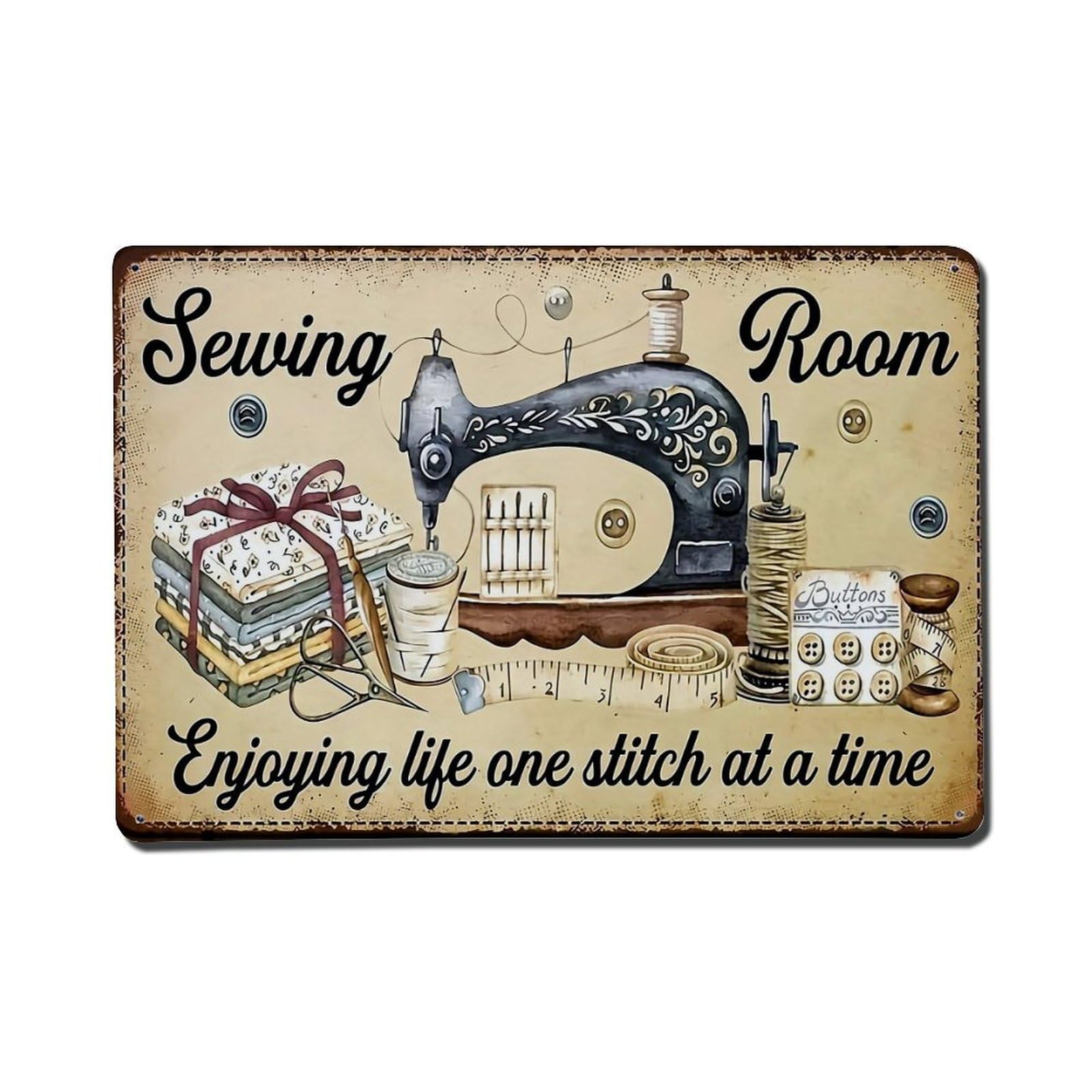 Sewing Room Vintage Pattern Art Tin Sign Metal Poster Vintage Metal Signs for Home Man Cave Bar Cafe Kitchen laundry room Wall Decorations Gift 8x12Inch
