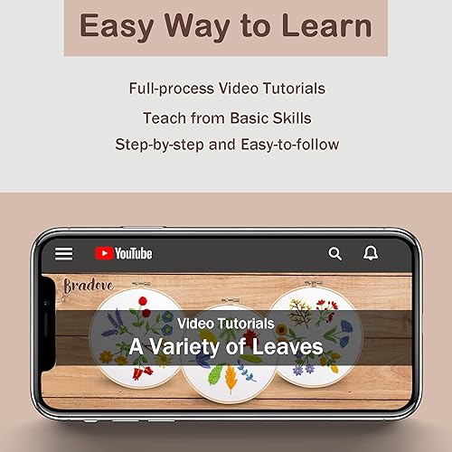 Miniatura 2 de Bradove 3 juegos de kit de bordado de hojas y flores para principiantes, kit de bordado principiante para adultos, kit para aprender a bordar para